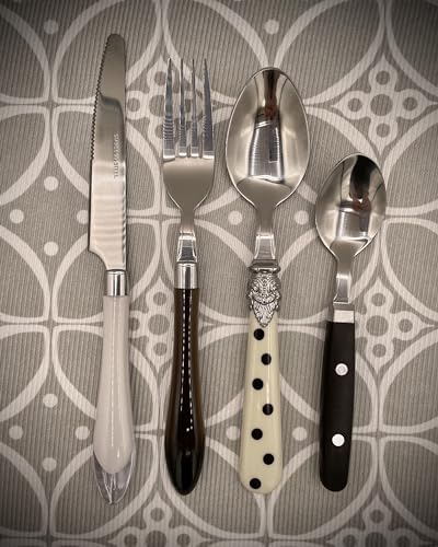 Image of Gypsy Color Eclectic Black & White Mix & Match Stainless Steel Flatware Collection, Set of 16