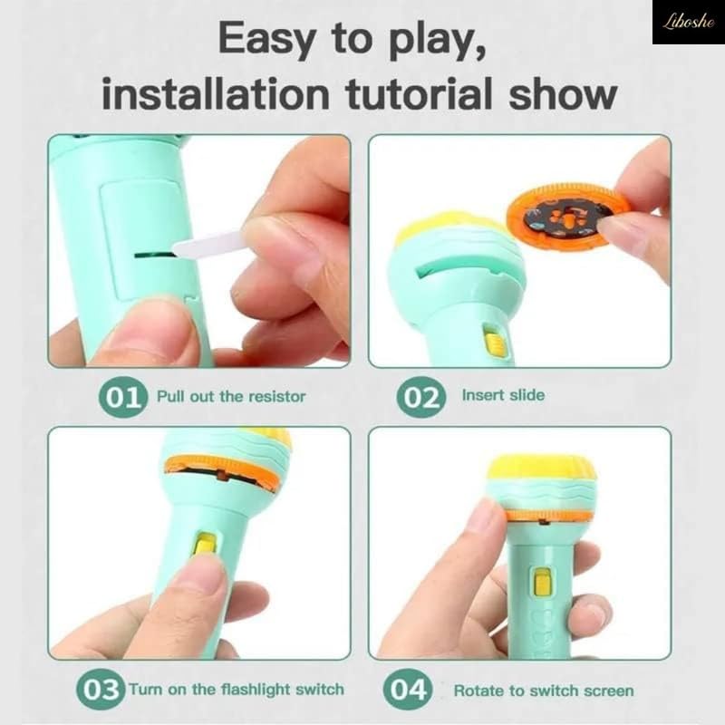 Image of Mini Slide Projector Torch for Kids with Animal Patterns【6 Slides with 48 Projections】 for Flashlight & Bedtime Stories for Children【Pack of 1】