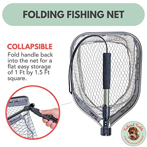 Tailored Tackle Floating Shore Fishing Net For Freshwater Saltwater & Kayak Telescopic Folding Fishing Net 3.5 Ft Length 1 Ft Width 1.5 Ft Deep Rubberized Mesh Pocket #TOP3