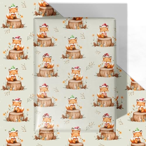 WRAPLULU Fox Christmas Wrapping Paper - 4 Jumbo Sheets, 28 * 40 Inches - Woodland Xmas Gift Wrap with Foxes wearing Santa Hats and Floral, Perfect for Winter Birthdays, Baby Showers WRAPLULU Fox Christmas Wrapping Paper - 4 Jumbo Sheets, 28 * 40 Inches - Woodland Xmas Gift Wrap with Foxes wearing Santa Hats and Floral, Perfect for Winter Birthdays, Baby Showers