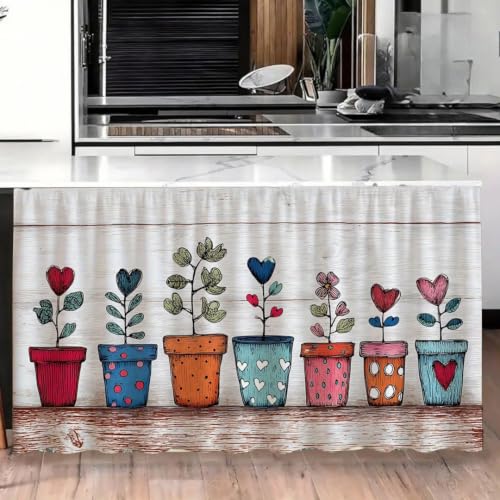 Image of Kitchen Curtains for Sink | Premium Printed Under-Sink Skirt for Kitchen Counter | Washable & Dustproof Rod Pocket Curtain | Home & Cooking Theme Decor (150cm x 70cm) (Flower Port)