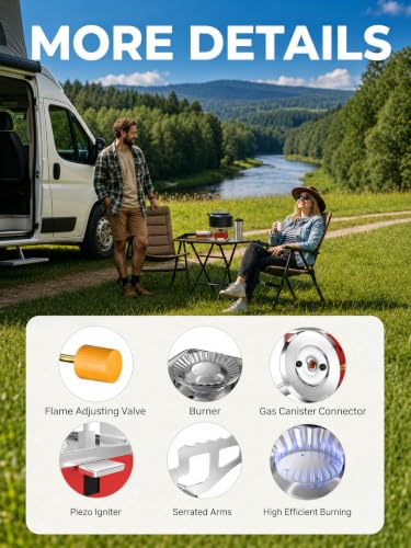 Image of Magnova Portable Cooking Gas Stove with Butane Gas Cylinder, Outdoor Camping Stove with Piezo Ignition, Emergency Use Stainless Steel Folding Gas Stove with Storage Box for BBQ, Trekking, Traveling