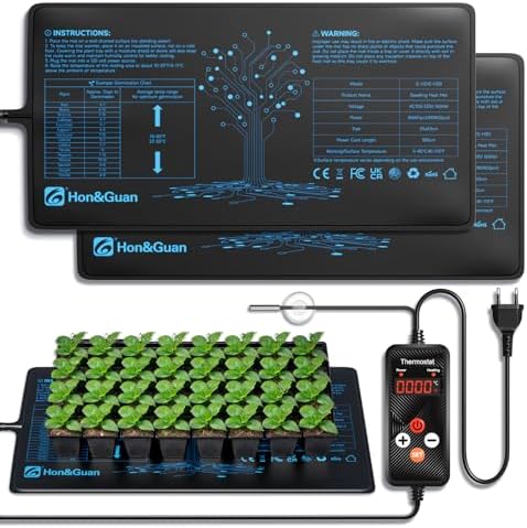 Heat Mat and Thermostat That Will Transform Your Gardening Game 8 2 Packs Hon&Guan 10"x 20.75" Seedling Heat Mat with Digital Thermostat Combo Set,Waterproof Plant Heating Pad for Germination,Indoor Gardening,Greenhouse