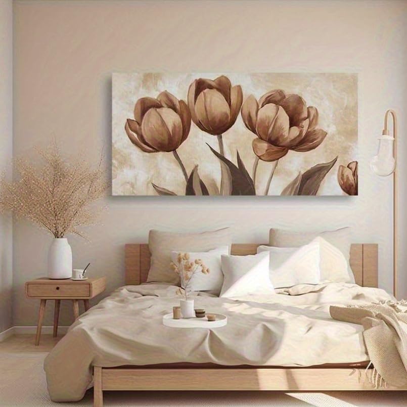 Cuadros abstractos de tulipanes marrones sin marco para salon 40x80cm 5