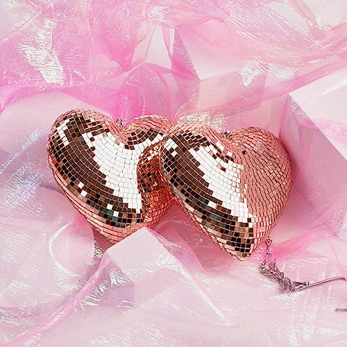 Favation Disco Ball 2 Pack Heart Shaped Disco Balls Rose Gold Disco Ball Decorations For Party,Room, Home, Bar, Ktv, Hanging Disco Decor Retro-Reflective Disco Ball Lights(6.3 Inch) #TOP4