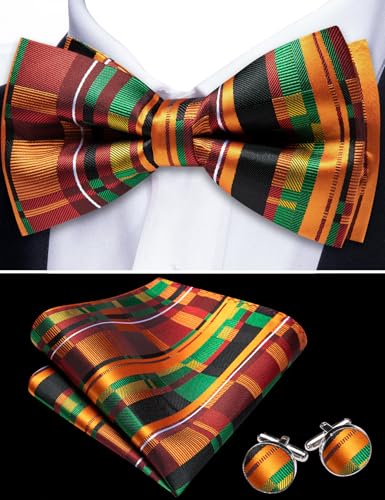 Image of YOHOWA Mens Bow Tie Set Paisley Coloful Pre-tied Bowties Adjustable with Handkerchief Cufflinks Wedding Prom Party