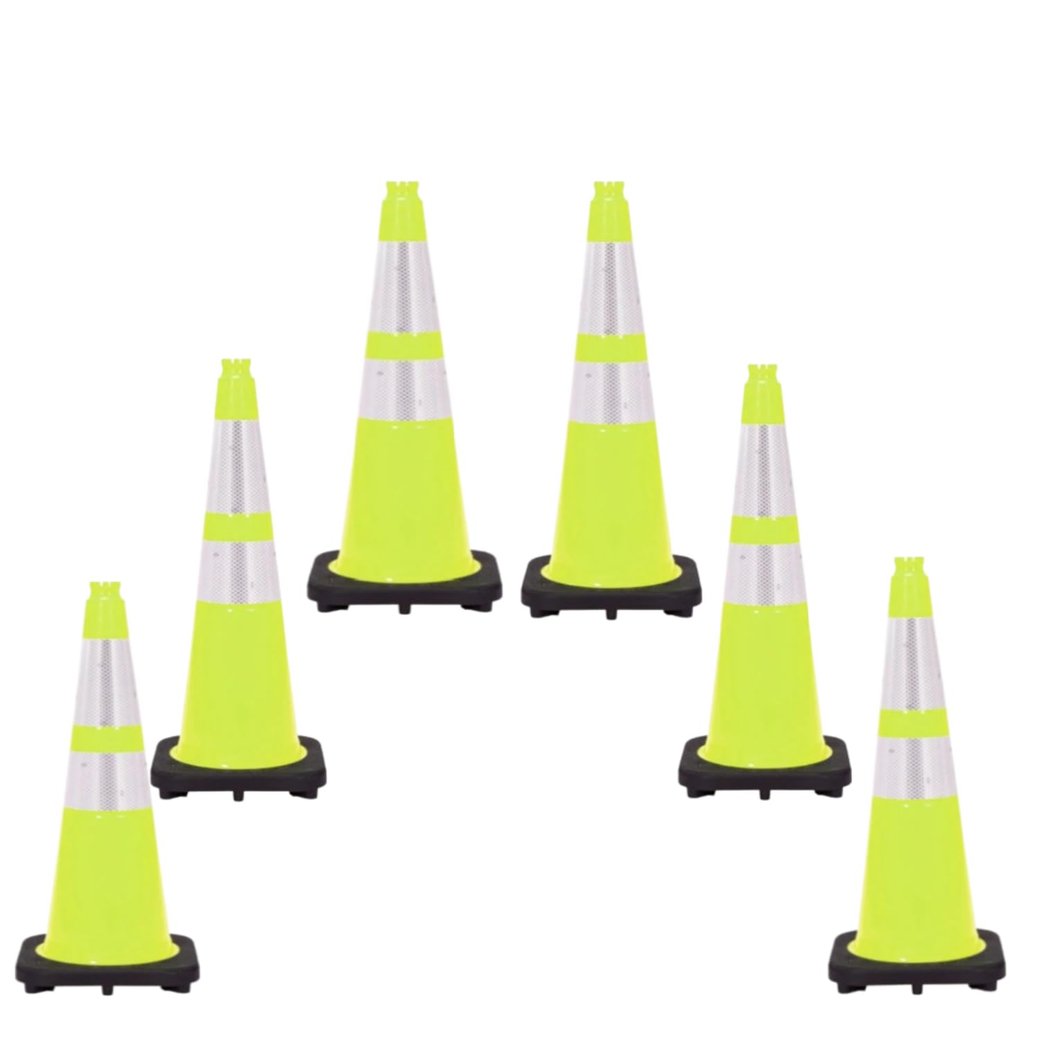 6 Pack 28" Inch Lime Traffic Safety Cones with Dual Reflective Collars - High Visibility Industrial Pylons Traffic Cones for Road, Parking Lots, Driving, Construction