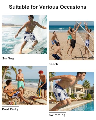Image of Mens Swim Trunks with Compression Liner 2 in 1 Quick Dry Swimming Shorts Swimwear Bathing Suits with Pockets, B Mix Black Leaves, L
