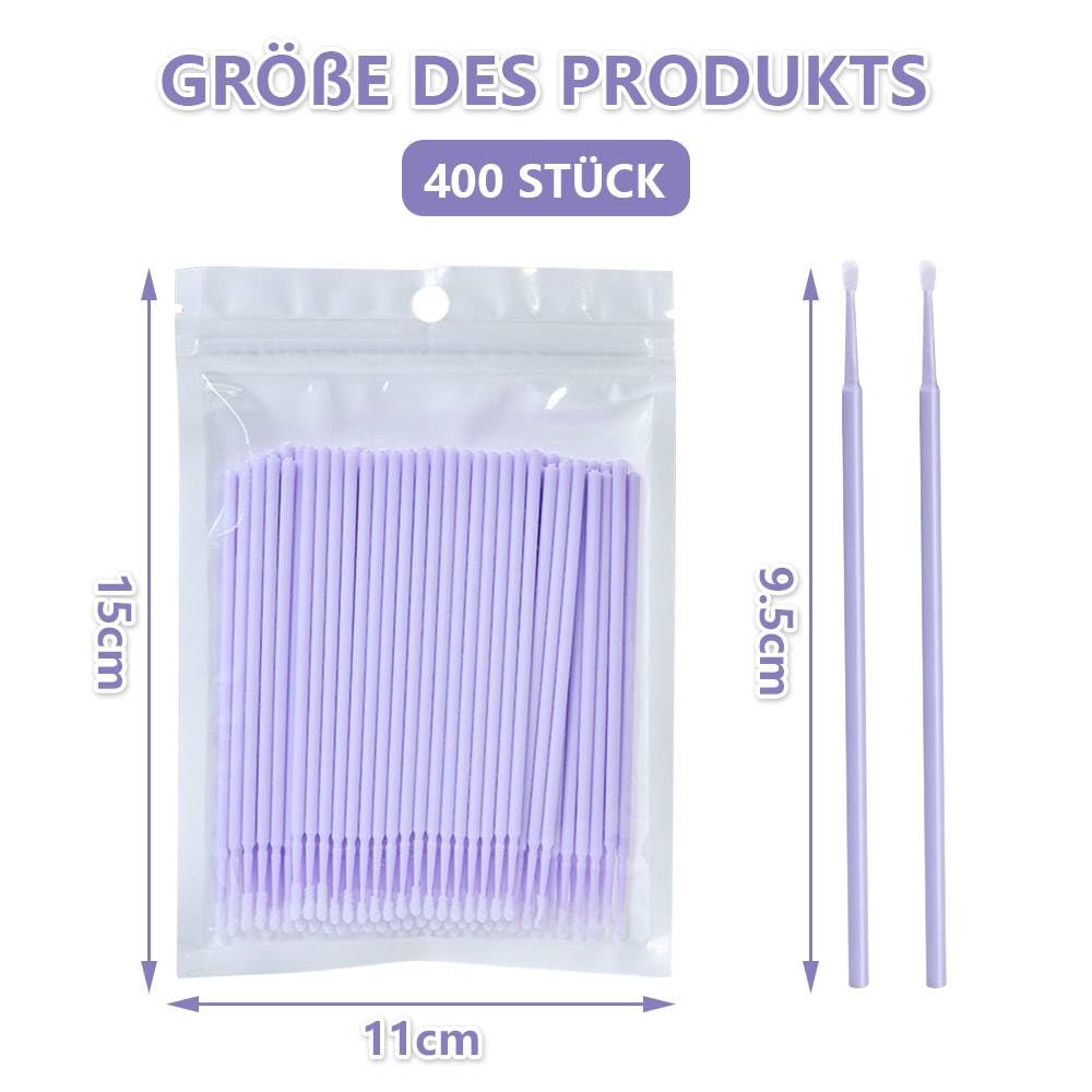 Dreamil Lot de 400 micro-pinceaux applicateurs jetables pour cils, mascara et maquillage (rose/violet clair/bleu)