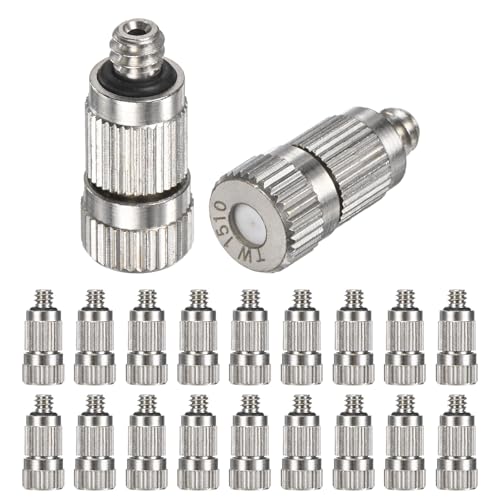 M METERXITY 20-Pack Brass Misting Nozzles, 0.006"/0.15mm Orifice Mister Nozzles Brass, High Pressure Spray Misting Nozzle Head for Outdoor Cooling System/Greenhouse/Landscaping [3/16]
