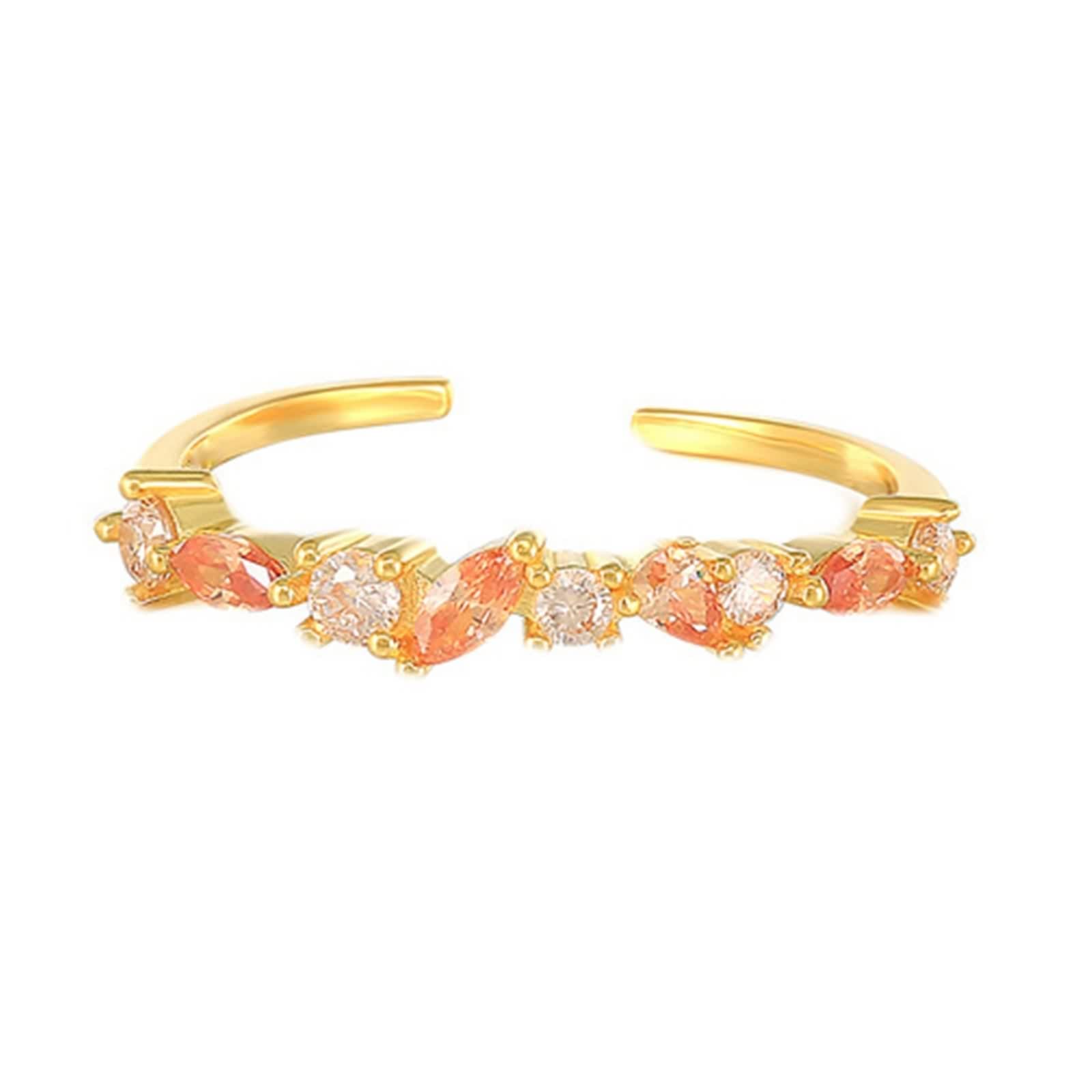 Wedding - Anello di fidanzamento in oro giallo 9 K/14 carati, con zaffiro arancione, forma rotonda, impilabile, regolabile, per donna