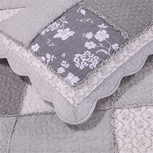 Couvre-lit 230x250 cm patchwork violet en coton avec 2 taies d'oreiller pour lit double