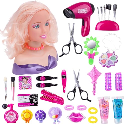 SGZIOO 35PCS Frisierkopf Set, Schminkkopf mit Haartrockner, Schminkpuppe...