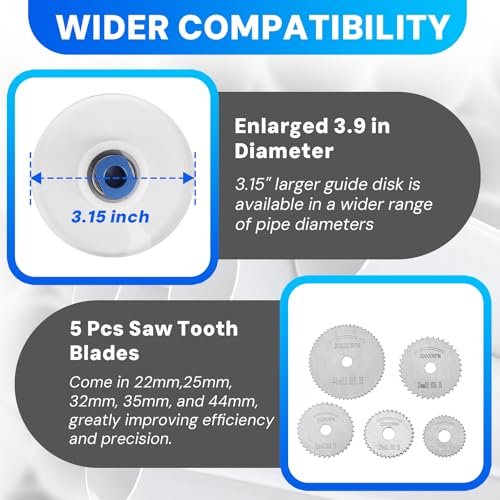 Image of PVC Pipe Internal Cutter Set - 360 Rotating Cutter, adjustable depth gauge, 5 HSS Saw Blades & Hex Key Shaftand 2 mandrels, portable PVC /ABS pipe cutter forinternal cutting (White, 7inch)