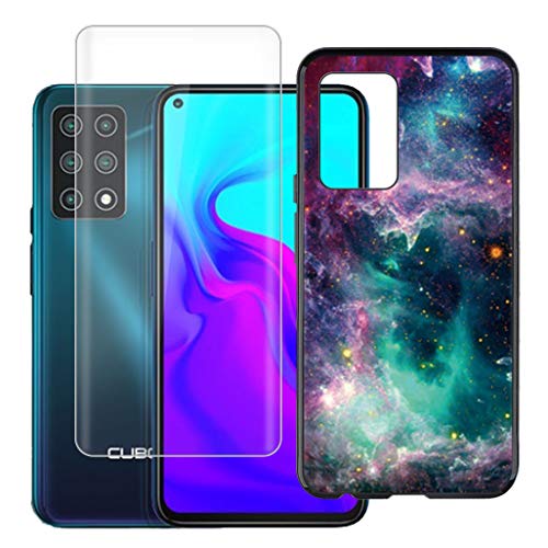 HHUAN Case Black + Tempered Glass Screen Protector for Cubot X30 (6.4"), Flexible TPU Shell Silicone Gel Protective Case Shock-Absorption Bumper Cover - WMA33