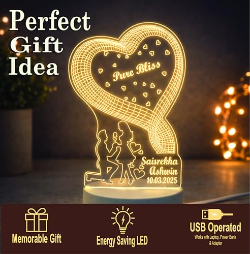 Image of Customized LED Name Lamp for Couples - Personalized 3D Night Lamp with Name, Romantic Bedroom Decor Light, Birthday Gift for Girls & Women for Wife Husband, Custom Night Lamp