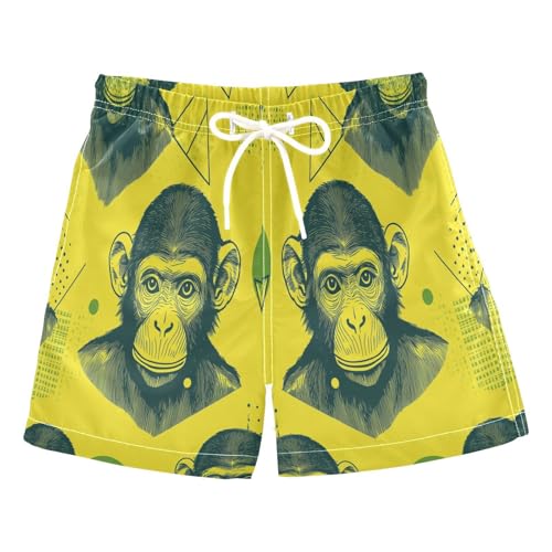 Boys Beach Board Shorts Monkey Vintage Yellow Swim Trunk Teen Swimwear