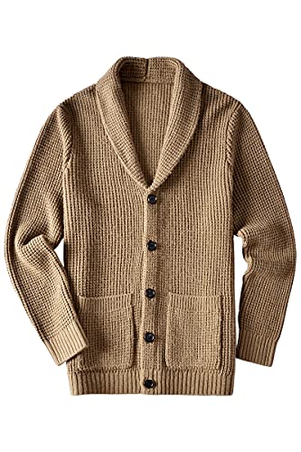 ZHILI Men's Casual Slim Thick Knitted Shawl Collar Cardigan