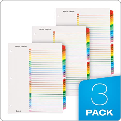 Oxford-OneStep-Binder-Dividers-31-Tab-Daily-Divider-Sets-Customizable-Table-of-Contents-Reversible-Multicolor-Tabs-Numbered-131-3-Sets-89402