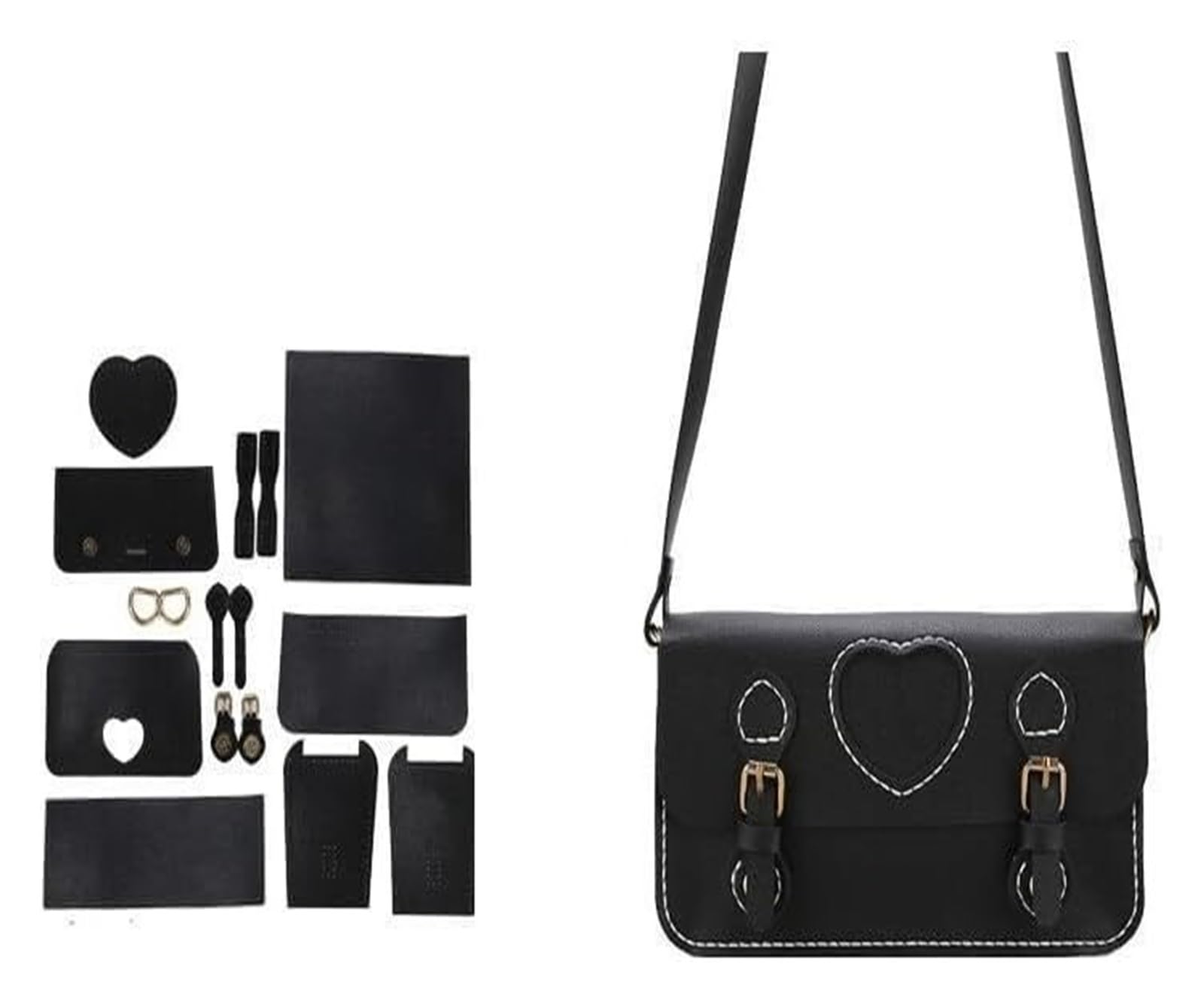 Zestaw do robienia torebek DIY, ręcznie robiony zestaw materiałów DIY-torba PU skórzana płaska torba dno torebki damskie ręcznie robione akcesoria DIY(Black)