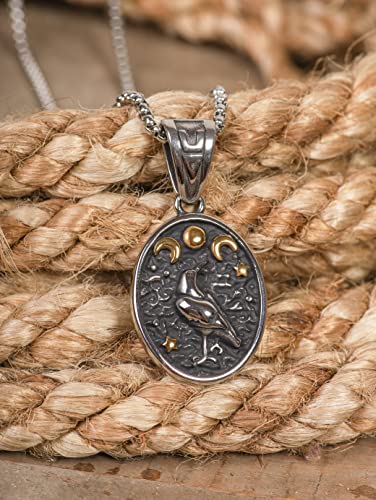 HAQUIL Raven Necklace, Wiccan Raven Triple Moon Goddess Charm Pendant, Raven Jewelry Gift for Men and Women2