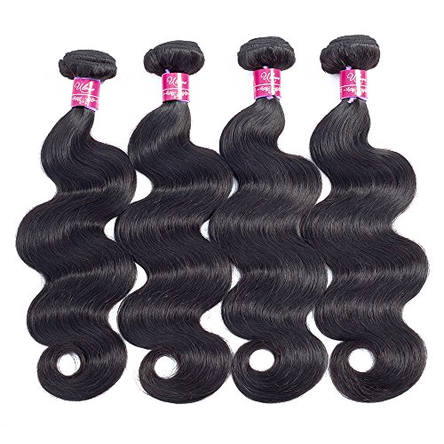 Brazilian Body Wave Virgin Hair 4 Bundles 20 22 24 26 Size,Total:400g Remy Human Hair Weaves 100% Unprocessed Hair Extensions Natural Color (20 22 24 26Inch)
