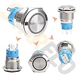 STARELO 5pcs 19mm Momentary led Push Button Switch Sliver Shell, IP65 Waterproof Push Button Switch,1NO 1 NC with Wire Socket Plug,Self-resetting with LED(Blue). - Image 7