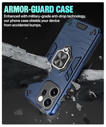 Image of WOW IMAGINE Shock Proof Back Case Mobile Cover for Oppo Reno 15 Pro 5G | Reno 15 Pro Mini 5G | Back Cover Case (Tough Armor | Hybrid PC + TPU | Ring Holder & in-Built Kickstand | Blue)