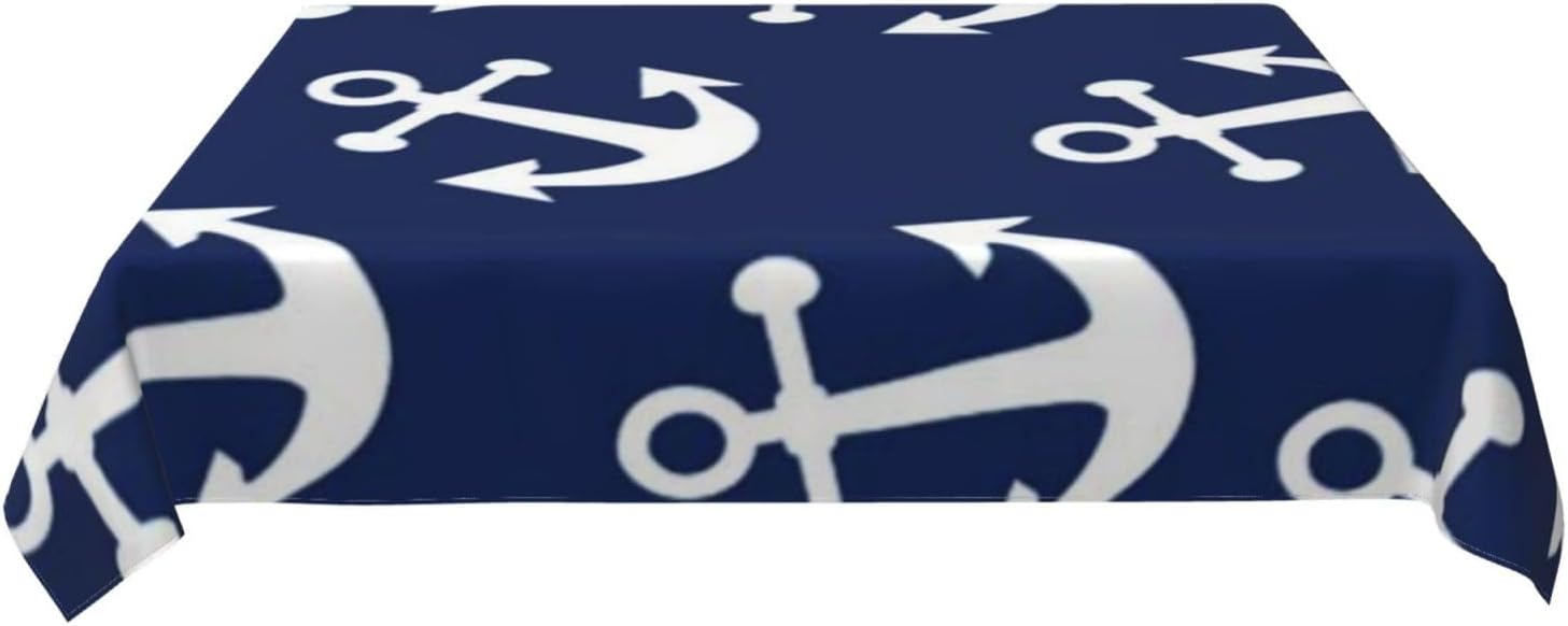 Rectangle Table Cloth, Navy Blue Anchors Tablecloth Washable Oblong Table Covers Decorative for Kitchen & Table Linens 54" x 72"