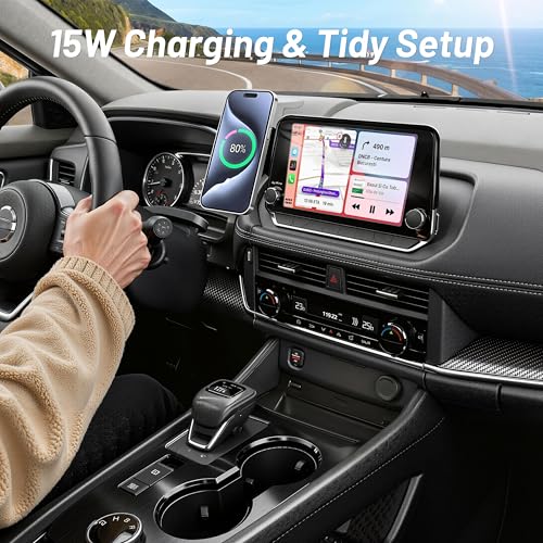 Image of Phone Mount for Nissan Rogue S /SV /Rock Creek (2021-2026,Fit 8inch ONLY), Altima Platinum (2019-2025), Sentra SR /SV (2020-25), 15W Wireless Charger, Magnetic Phone Holder, 360, Magsafe, Hands Free