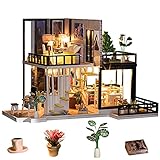 SPILAY DIY Miniature Dollhouse Wooden Furniture Kit,Handmade Mini Modern Villa Model with Dust Cover & Music Box ,1:24 Scale Creative Doll House Toys for Adult Teenager Idea Gift (September Fores)