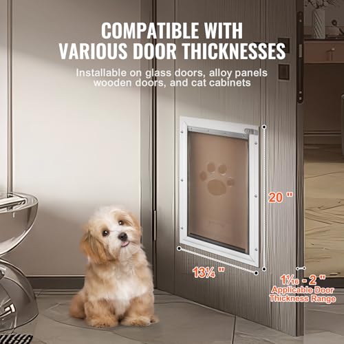 VEVOR Haustierklappe Hundeklappe aus Aluminiumrahmen mit Schloss & Klappensystem 337 x 509 mm, wetterfeste Hundeklappe Haustiertüre geeignet für Katzen Hunde Kätzchen (Weiß-L) einfache Montage