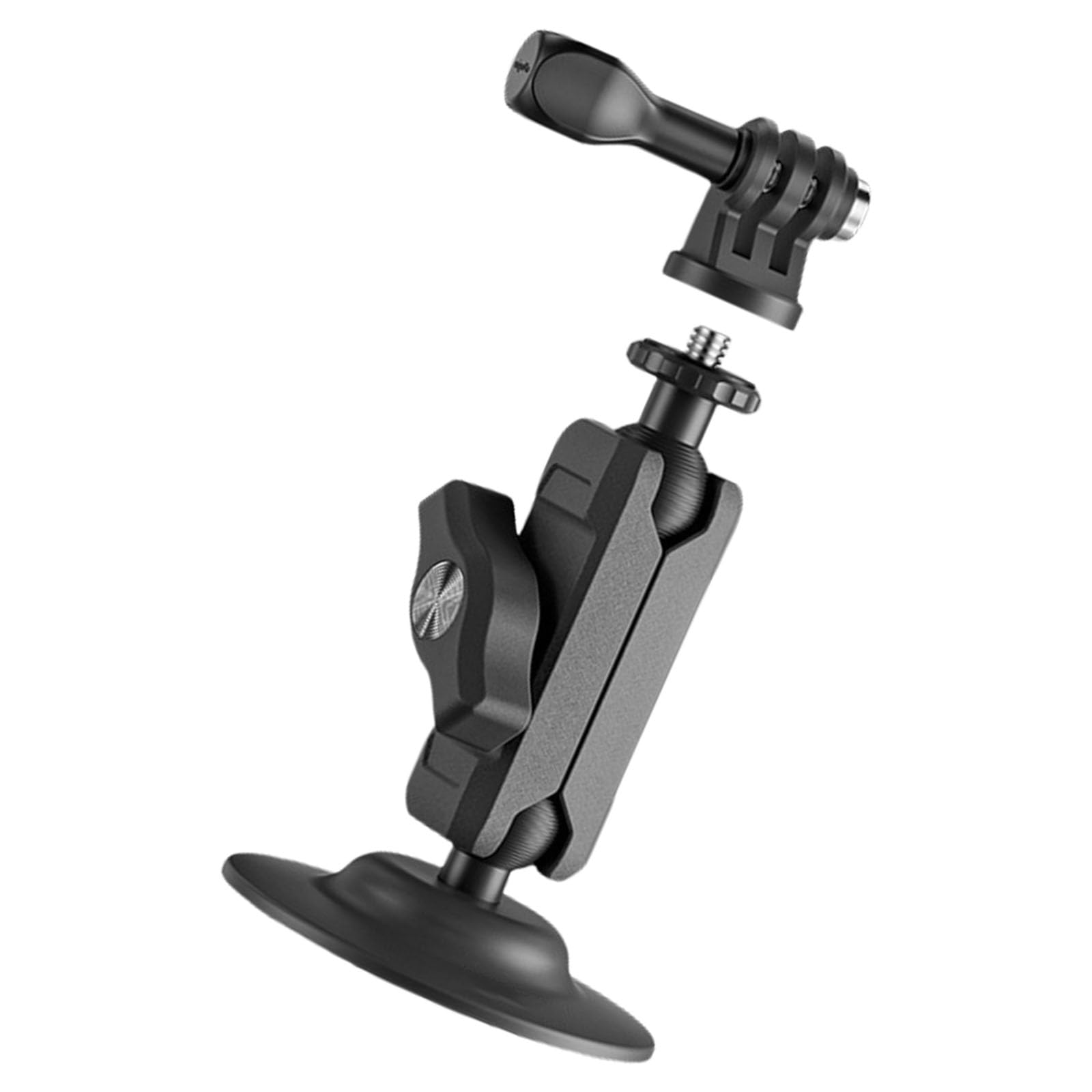 Robusto supporto a morsetto in metallo con base adesiva universale e testa a sfera regolabile a 360 gradi per action cam, base adesiva flessibile per il supporto della fotocamera