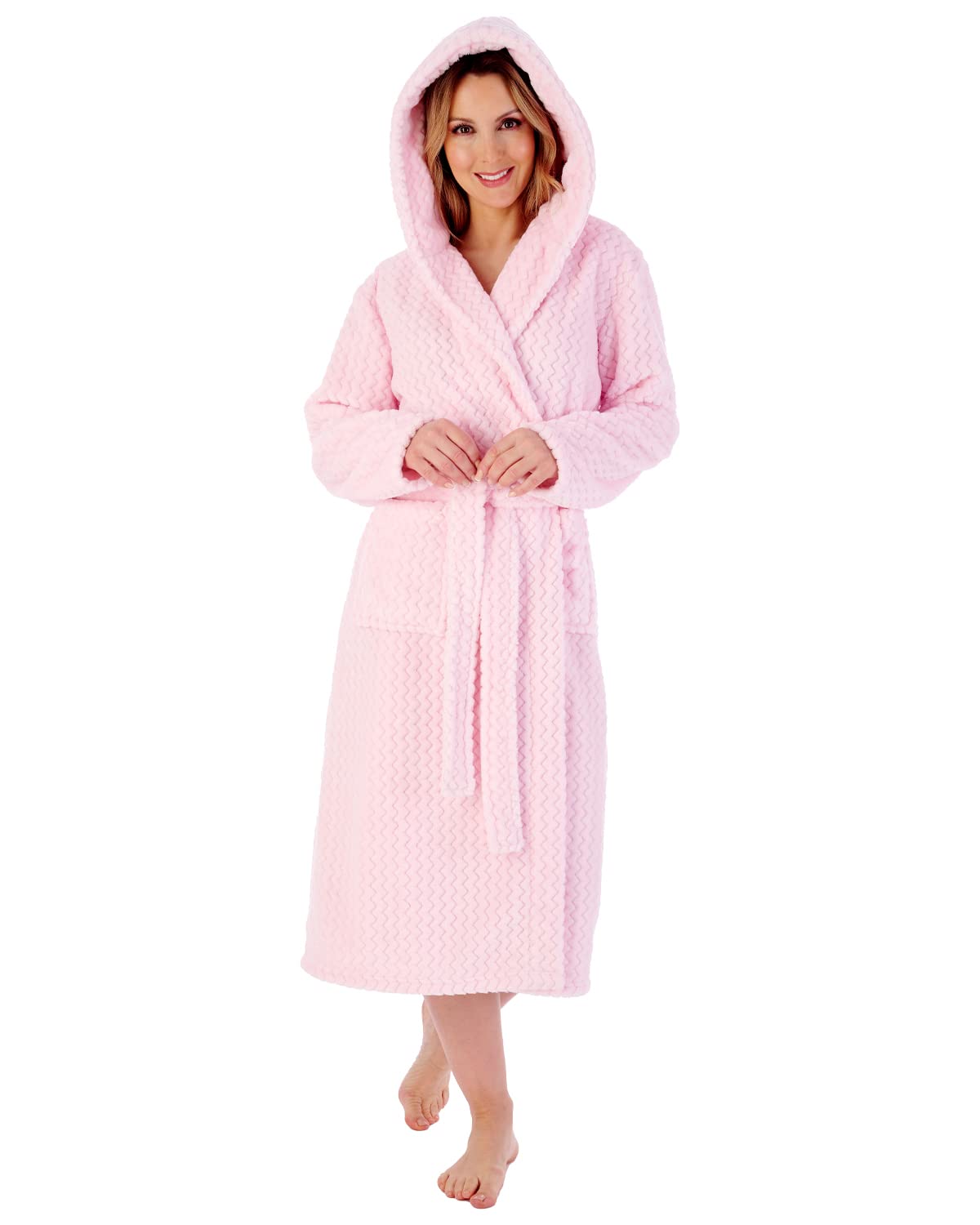 Slenderella Chevron Hooded Wrap Dressing Gown HC02319 Pink Large