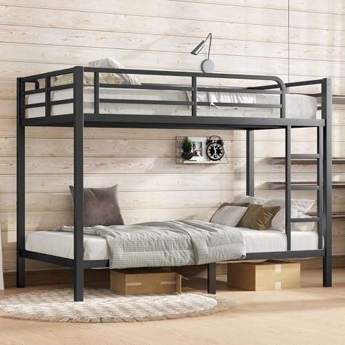 JIJIWANG Metal Twin XL Over Twin XL Bunk Bed for Teens and Adults,Space-Saving/Noise Reduced/No Box Spring Needed, Black