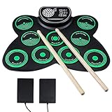 Electronic Drum Set - BELOS Bluetooth Electric Midi Drum Set Kit for Kids Beginner Portable Roll Up Drum Practice Pads - Musical Instruments With Built-In Speaker,Drum Pedals Drum Sticks Rockpals…
