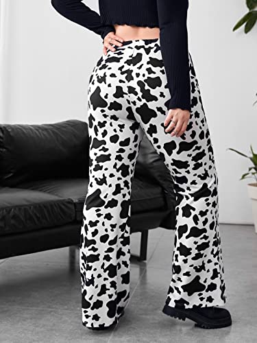 WDIRARA Women's Plus Size Animals Cow Print Flare Leg High Waisted Casual Pants2