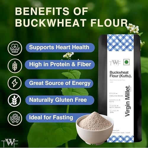 Image of TWF Buckwheat Flour 1Kg | Kuttu Giri ka Atta from Hulled Buckwheat Millet | Stone Ground & Gluten-Free | Ideal for Fasting (Upwaas), Baking & Weight Management | Fresh & Natural | Fasting Flour