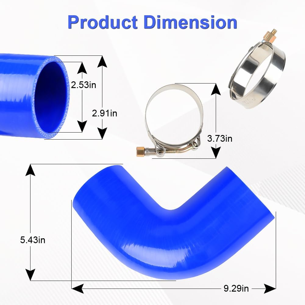 Silicone Rubber 90 Degree Elbow Hose with Clamps Compatible with Paccar/Kenworth/Peterbilt Replacement for F04-6006