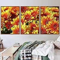 3 Piece Framed Canvas Wall Art Yellow Cluster Flowers and Colorful Bouquet Canvas Prints Home Artwork Decoration for Living Room,Bedroom - 16