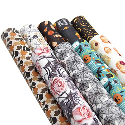 David accessories Halloween Pumpkin Printed Leather Sheets Fabric Canvas Back 9Pcs 8