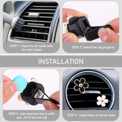 Image of Flower Car Air Freshener Vent Clips, 8 PCS Cute Daisy Flower Car Accessories for Women, Alloy Air Vent Clips with Fragrance Pads Decorations Interior Aesthetic (Black, White) (black, white, 1)