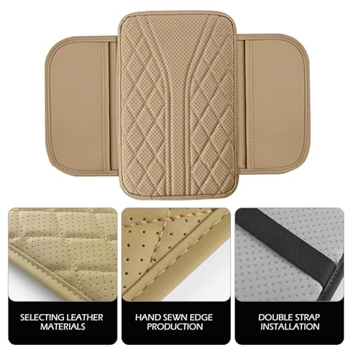 Bawkars Car Center Console Cover, Leather Vehicle Armrest Protector Cushion with 2 Side Storage Bags, Auto Breathable Middle Interior Accessories, Universal for SUV, Sedan, Truck (Beige) - Thumbnail 6