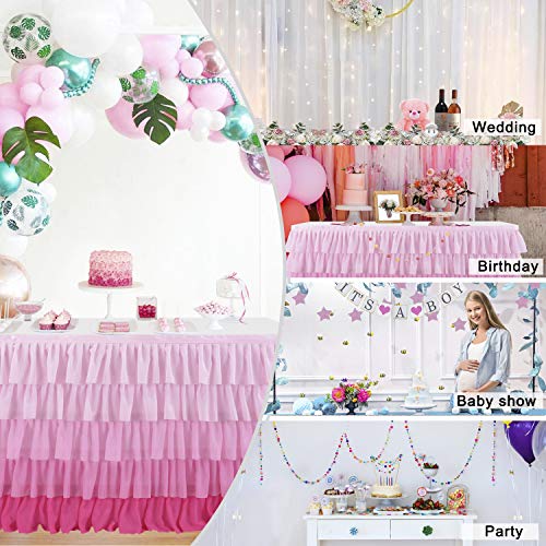 Besutolife Pink Table Skirt Tutu Ruffled Tablecloth For Rectangle Table 6Ft Baby Shower Birthday Party Unicorn Home Gradient Pink Table Decor #TOP3