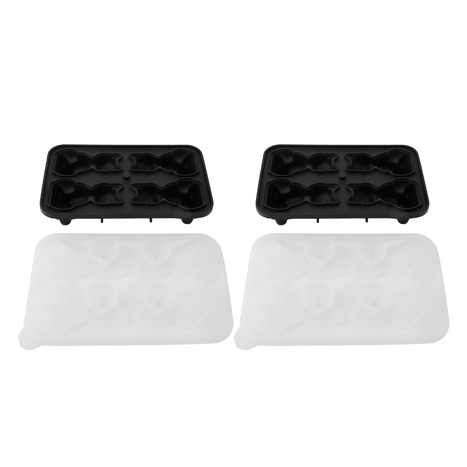 Vassoio Per Cubetti Di Ghiaccio In Silicone A Forma Di Gatto 3D, 4 Cubetti Grandi, Con Coperchio, Per Cocktail, Whisky E Bevande, Regalo Simpatico - 2