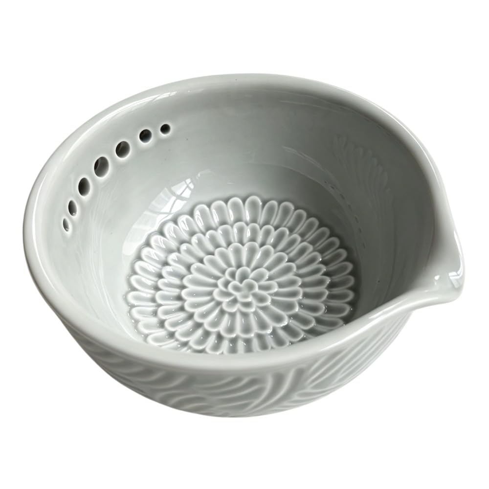 Ceramic Grater Bowl with Herb Stripper,3 in 1 Ceramic Ginger Grater Bowl, 7 Hole Sizes Pottery Ceramic Garlic Grater Plate Herb Stripper Kitchen Tools