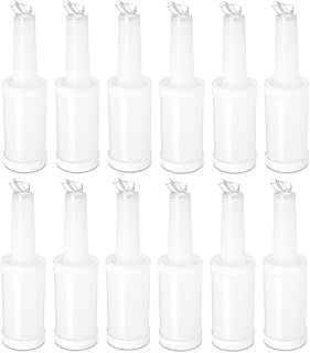 Soro Essentials- 1 qt. Bar Juice Pour Bottles Plastic White Color Set of 12- Store and Pour Containers Bar Plastic Juice Pourers Bartending Bar Mixer Bottles Barware for Bar Home Party Kitchen