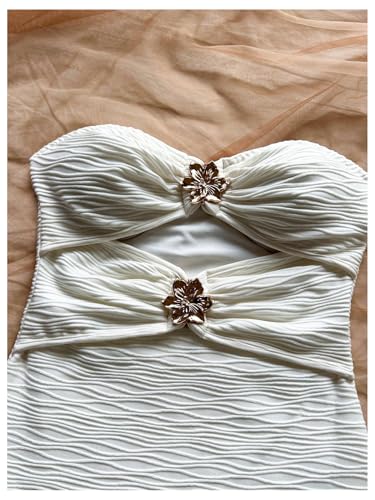 Milumia Women's Metal Flower Cut Out Tube Top Mini Dress Textured Sleeveless Bodycon Party Club Vacation Dresses4