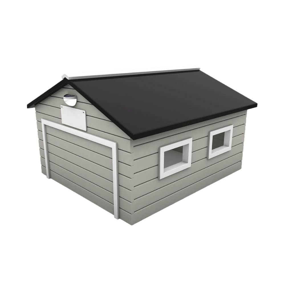 My Robot Home Plus Robotic Mower Shed, 43x37x29in, Weatherproof Garage for Luba, Husqvarna Automower, Gardena, and More (Grey & White)