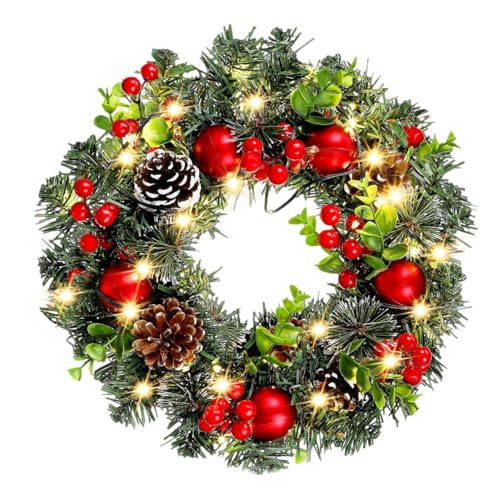 Anneome Weihnachtskranz PVC Roter Beerenkranz mit LED Lichtern Leichte...